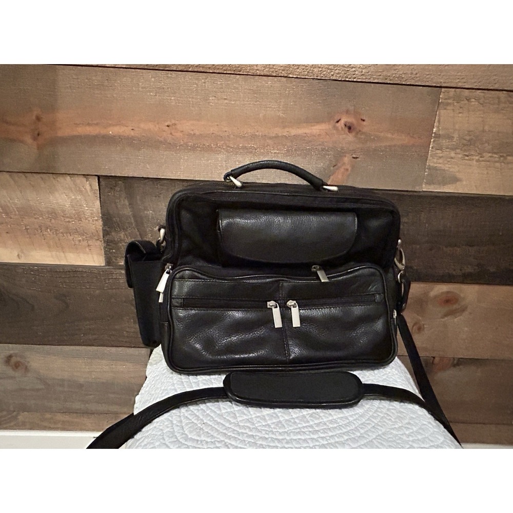 Wilsons Leather‎ Black Messenger Bag Multi Pocket Organizer Briefcase